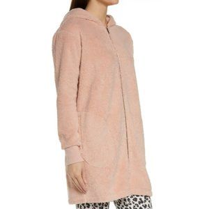 NEW BP. Women Fuzzy Blush Light Rose Sweater Dress Long Zip Comfortable Hoodie